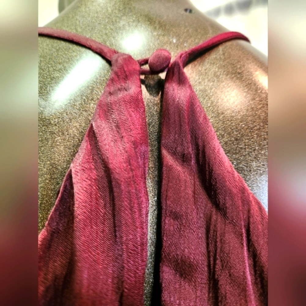 Halter Gown In Wine With Slit, Back Zipper & Closure - Picture 6 of 16
